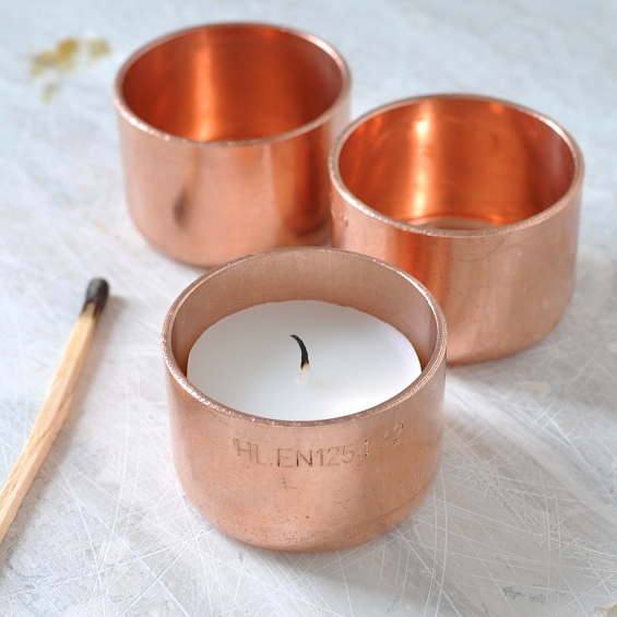 Set Of Three Copper Tea Light Holders