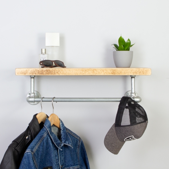 Finchley Industrial Clothes Shelf And Rail Natural