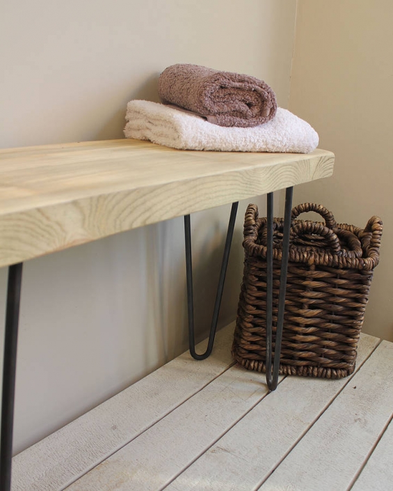 Industrial Wood And Steel Bench  (Natural)