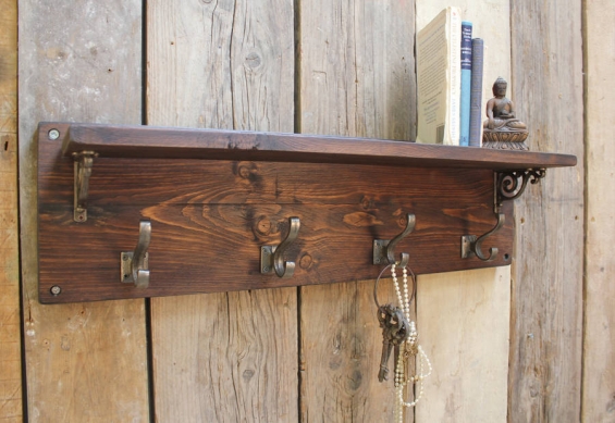  Reclaimed Wood Victorian Coat Hook Shelf