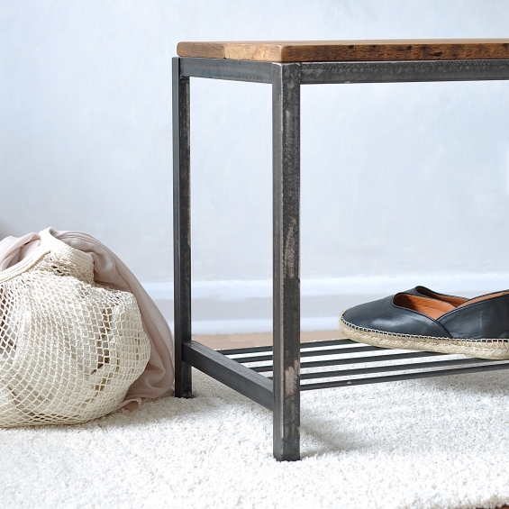 Reclaimed Wood And Steel Shoe Rack/Bench