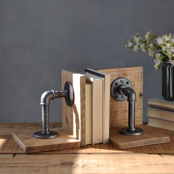 Industrial Wood And Steel Bookends