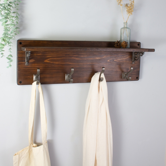 Reclaimed Wood Victorian Coat Hook Shelf