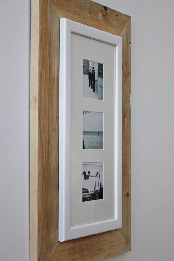 Reclaimed Wooden Multi Three Aperture Photo Frame