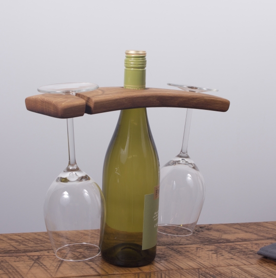 Reclaimed Oak Wine Bottle And Glass Holder