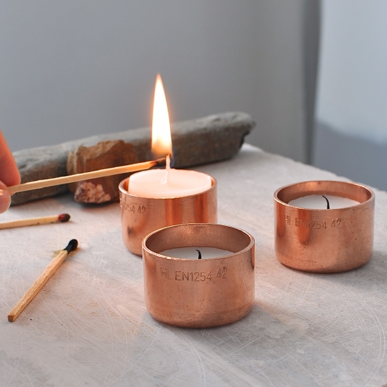 Set Of Three Copper Tea Light Holders