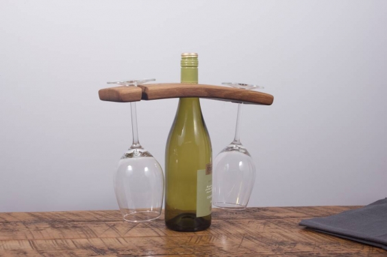 Reclaimed Oak Wine Bottle And Glass Holder
