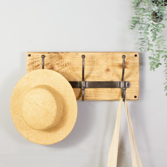 Wooden Coat Rack With Metal Hooks