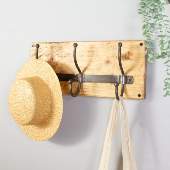 Wooden Coat Rack With Metal Hooks