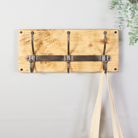 Wooden Coat Rack With Metal Hooks