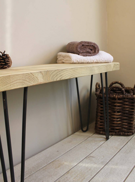 Industrial Wood And Steel Bench (Natural)