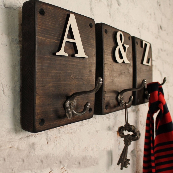 Rustic Wooden Letter Hook (Dark)