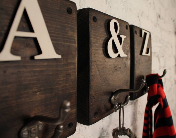Rustic Wooden Letter Hook (Dark)